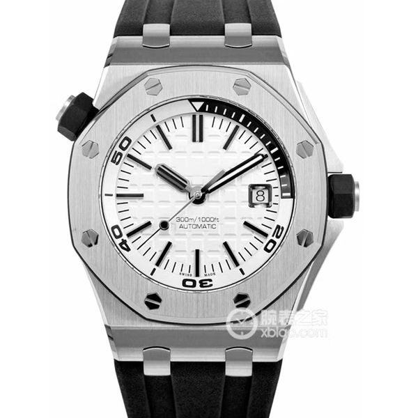 

luxury royal oak offshore fashion diver 42mm mens automatic movement 15703 rubber belt mens white dial wristwatches sports watches, Slivery;brown