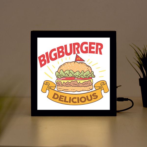 

delicious burger handcrafted wooden light box sign for home, restaurant, coffee shop business signage