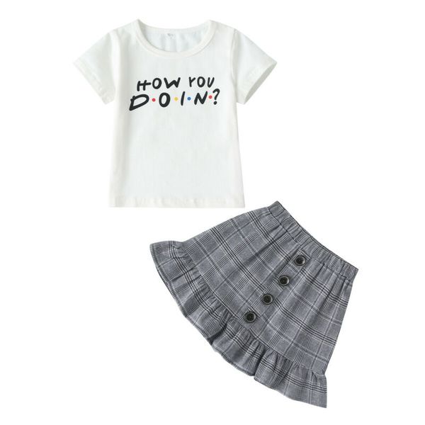 

new kids baby girls clothes set t-shirt plaid skirt short dress outfits 1-6y, White