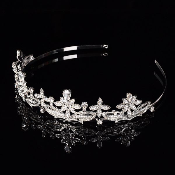

silver plated rhinestone crown hairband clear crystal flower bridal tiara wedding accessory women party pageant jewelry my113, Golden;white