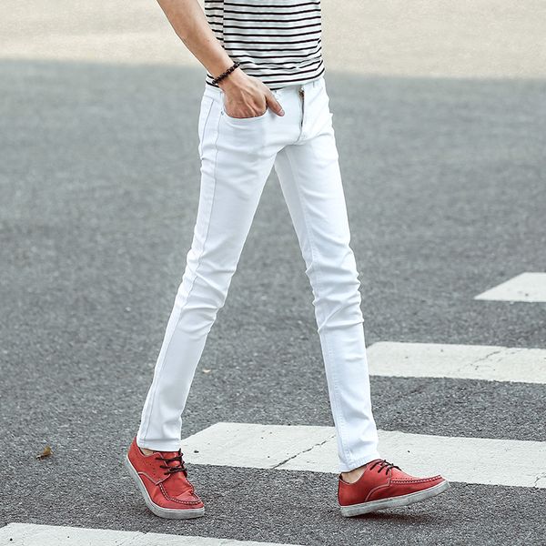 

2019 elastic white jeans male feet of cultivate one's morality pants trend autumn new youth joker, Blue