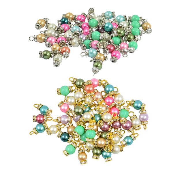 

100 pieces glass crystal pearl charms beads spacers fit chain charm bracelets handmade jewelry findings, Black