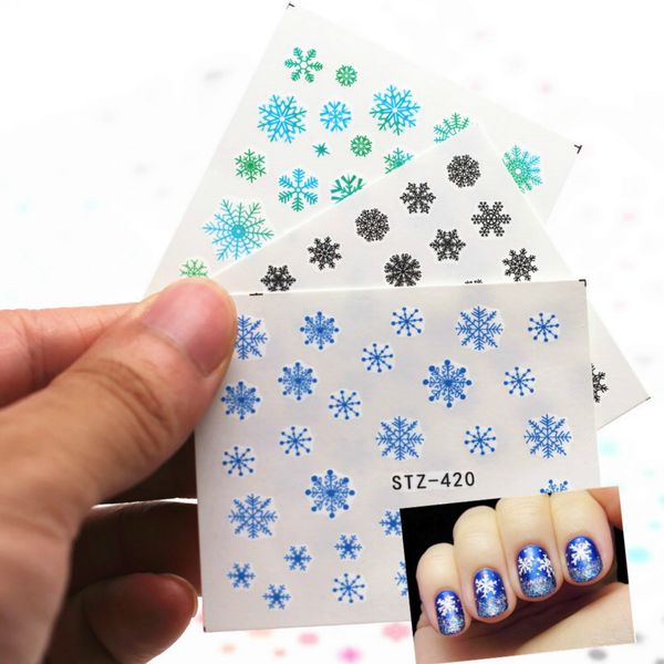 

1sheet snowflake smiling face cartoon nail art sticker set black lace glitter flower water decal slider wraps decor manicure n13
