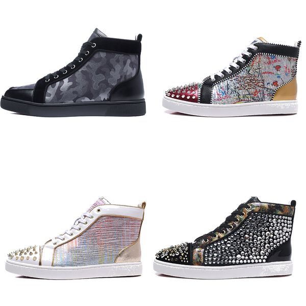 

women men luxury designer boots flat casual red sole autumn winter casual shoes spikes red bottoms pik studded sneakers, Black