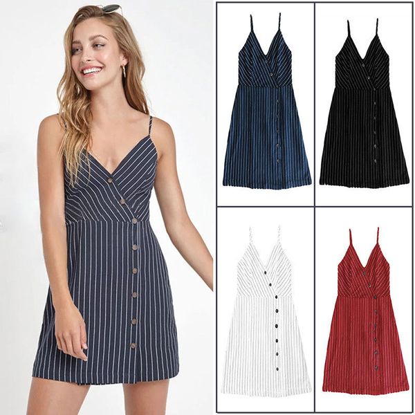

2020 dress suit-dress single row buckle a a-line skirt v lead waist stripe camisole dress