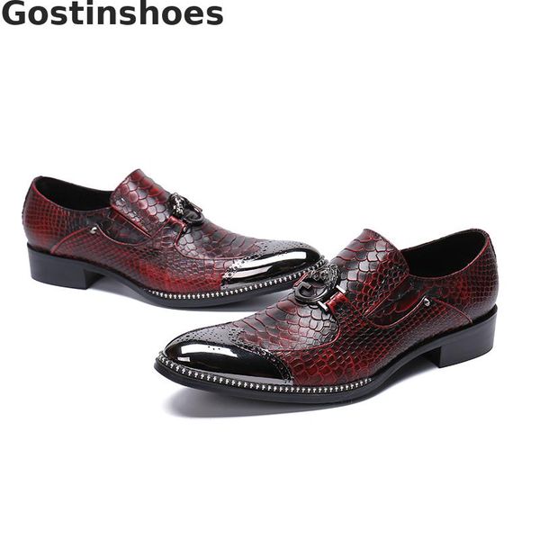 

mens leather shoes snakeskin printed genuine leather shoes men loafers pointed metal cap toe mens casual business brown, Black