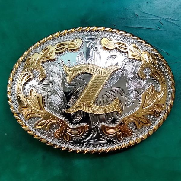 

1 pcs lace gold z letter men western cowboy cowgirl belt buckle fit 4cm wide jeans belt head, Slivery;black