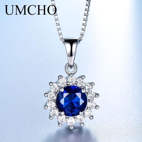 

umcho real 100% 925 sterling silver jewelry created sapphire necklaces & pendants for women engagement gifts with box chain