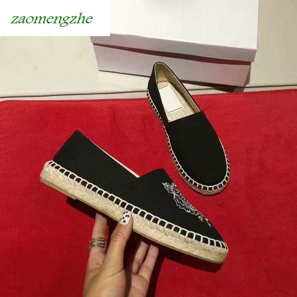 

luxuryembroidered straw shoes with tiger head embroidered straw shoes with box, Black