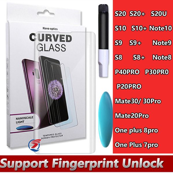 

uv nano liquid glue 3d curved tempered glass for samsung galaxy s20 ultra note10 s10 s8 s9 plus note8 note9 huawei p40 p30 one plus 7 8 pro