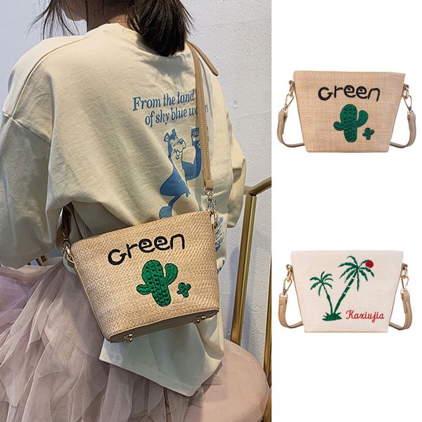 

women weave embroidery plant bucket bag crossbody bag shoulder messenger