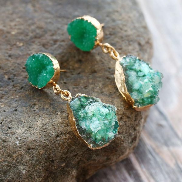 

17km bohemian green druzy earings for women mix colors big resin stone chandelier drop earring mujer vintage jewelry drop ship, Silver