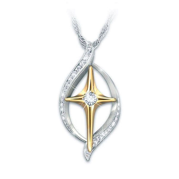 

elegant ladies cross necklace with zircon simple gold silver filled wedding necklace classic party double color long