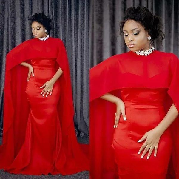 

fashion arabic red mermaid evening dresses long chiffon dubai kaftan cape african women prom party gowns celebrity dress, Black;red