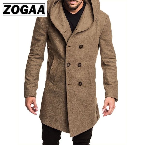 

zogaa fashion mens trench coat jacket spring autumn mens overcoats casual solid color woolen trench coat for men clothing 2019, Tan;black