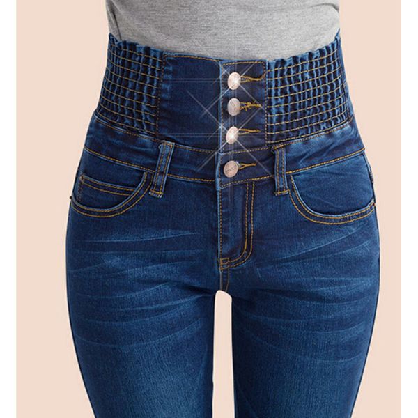 

2017 denim pants fashion women elastic high waist skinny stretch jean female spring jeans feet pantalones mujer plus size, Blue