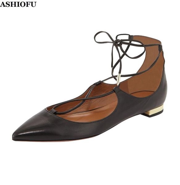 

ashiofu new classic ручной работы 35-47 женщин плоские ботинки шнурок лодыжки ремень балетные туфли daily wear fashion квартиры шестицветных, Black