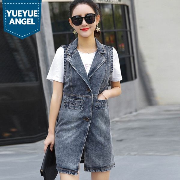 

large size loose womens sleeveless vest 2019 new arrival waistcoat for women long style single breasted jeans jacket female coat, Black;white