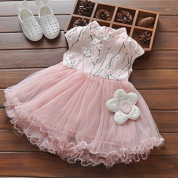 

2019 summer baby girls kids children cheongsam flora princess infants sunderss mesh patchwork ball gown dress vestidos s6418 y190516, Red;yellow