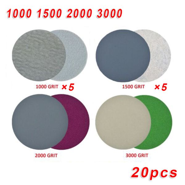 

крюк 20шт 3/5 дюйма 1000/1500/2000/3000 grit wet / dry и loop шлифовальной диски высокая прочность режущей