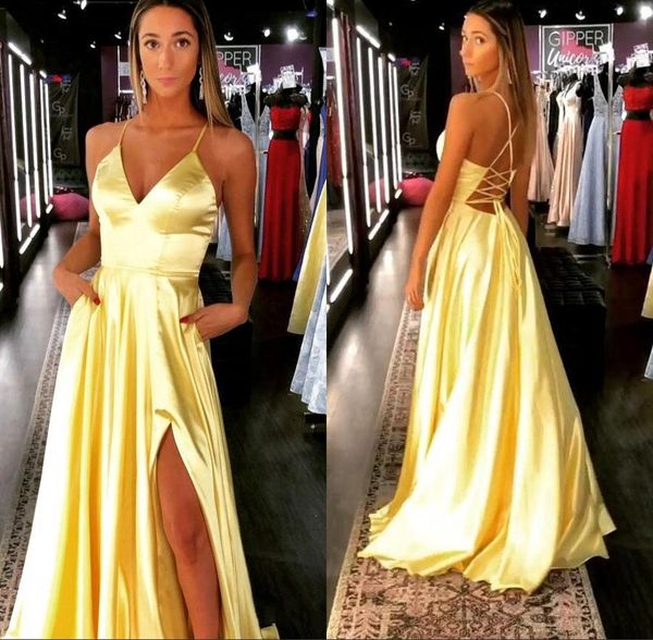 

criss cross backless prom dresses spaghetti v neck front split a line floor length evening party dress bc1355, Black