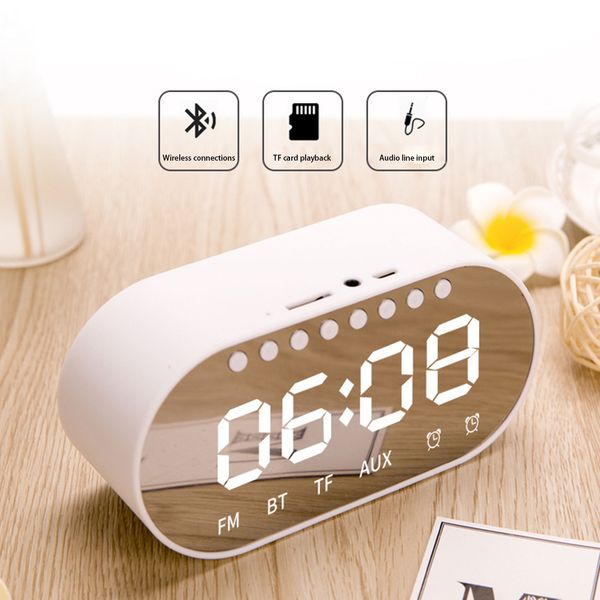 

wireless smart alarm clock wireless bluetooth speaker mirror display support aux tf audio bluetooth speaker for office home