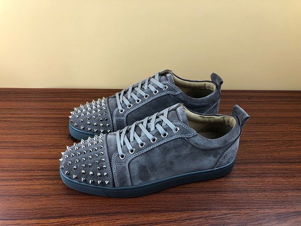 

new designer sneakers red bottom shoe low cut suede spike luxury shoes for men and women shoes party wedding crystal leather sneakers, Black