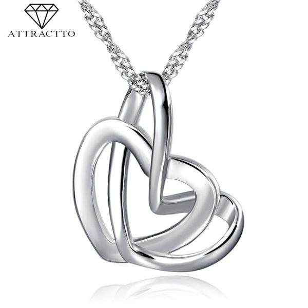 

attractto fashion jewelry crystal double heart necklace&pendants women silver necklaces collares choker chain necklace sne190067