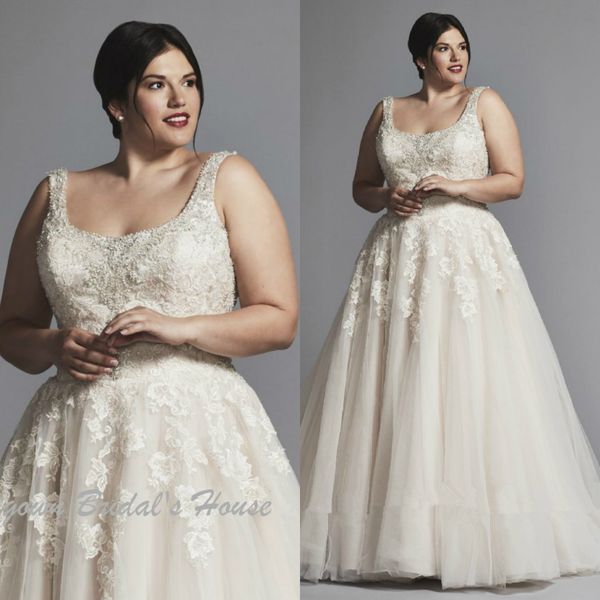 

beige plus size wedding gowns lace up back beading appliques wedding dresses robe de mariee bridal gowns, White