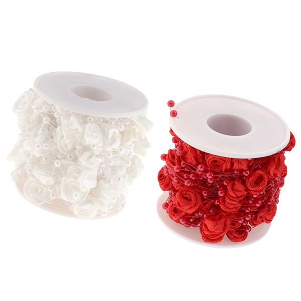 

2 roll beads rose flower pearls garland sewing trim wedding decor crafts