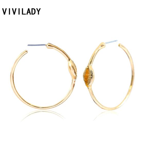 

vivilady new retro boho shell shape circle women hoop earrings gold silver color metal texture charming lady party jewelry gift, Golden;silver