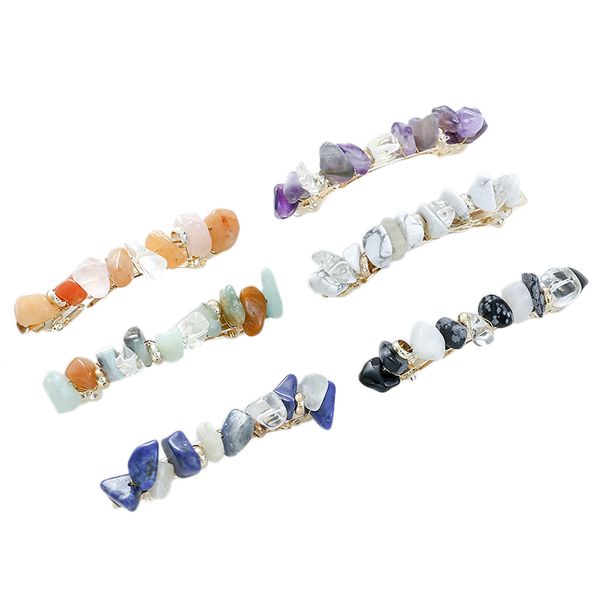 

6 pcs/set fashion retro geometric natural stone hairpin temperament spring clip hairpin styling tool hair accessories, Golden;white