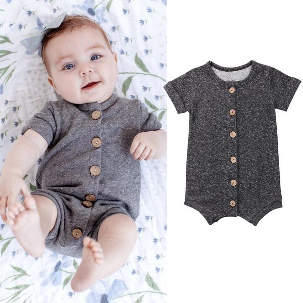 

0-24m newborn baby boy girl kids summer baby romper button jumpsuit shorts casual clothes outfit pure color, Blue