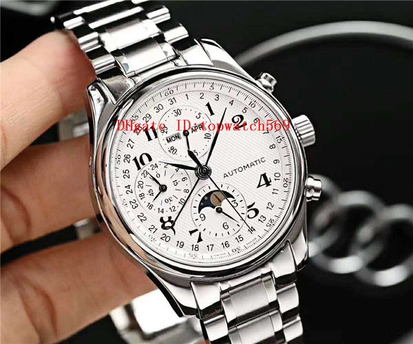 

master collection watch mens watch wristwatch swiss 7751 automatic chronograph annual calendar sapphire crystal cnc 316l stainless steel, Slivery;brown