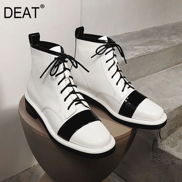 

deat] 2019 round toe bandage hit colors casual personality pu leather single women short boots new autumn winter fashion 10f294, Black