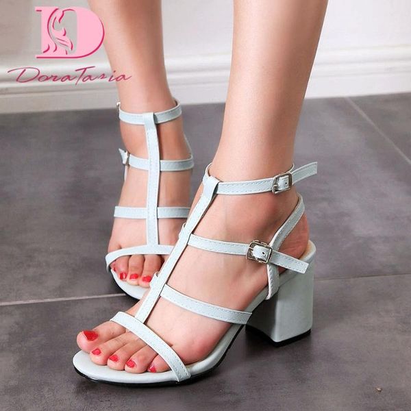 

doratasia 2020 dorpship elegant big size 46 square high heels leisure summer women's shoes sandals, Black