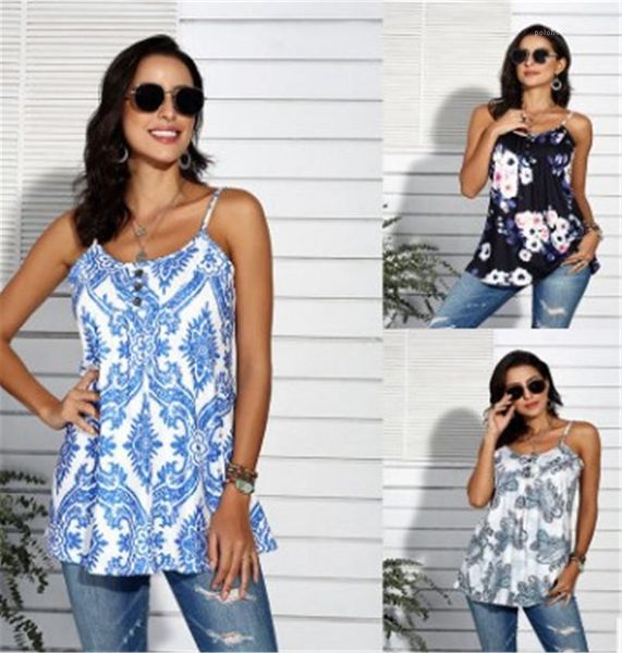 

spring summer tees womens designer camis fashion female contrast color floral print tees everyday sleeveless, White