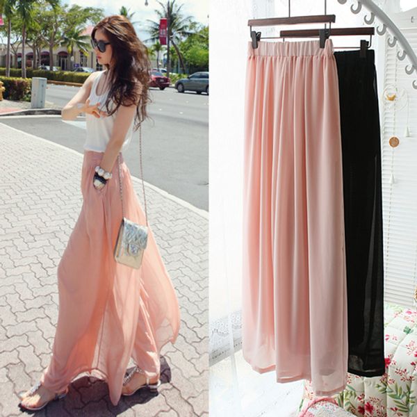 Capris TingYiLi Lange Chiffon-Palazzo-Hose, hohe Taille, weites Bein, Damenhose, Sommer, Schwarz, Rosa, locker, lässig