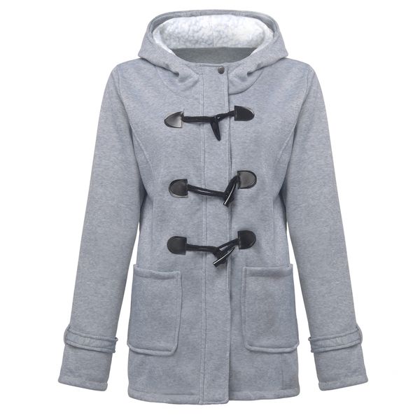 

winter coat women new fashion women slim hooded collar zipper horn button long coats outerwear, Black