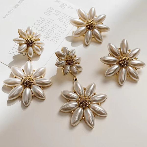 

lady korean trendy simulated pearls flower drop dangle earrings for women wedding girl gift party statement earring jewelry, Silver