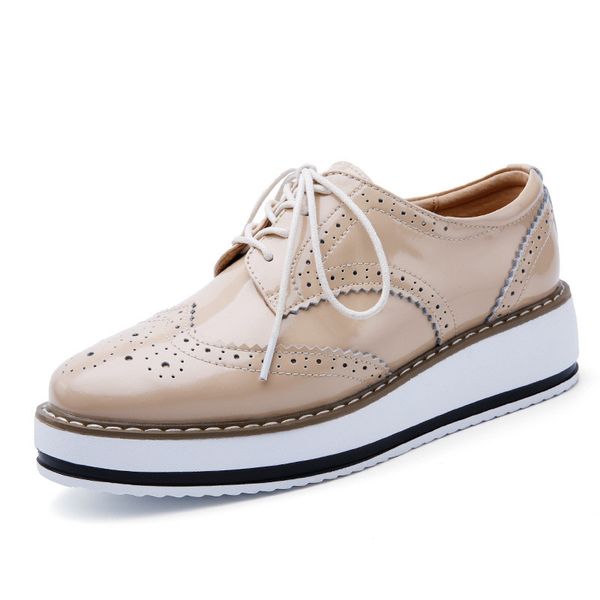 

brogues woman платформа из натуральной кожи обувь для женщин с круглым носком толстая подошва на толстом кроссовках оксфордская обувь для же, Black