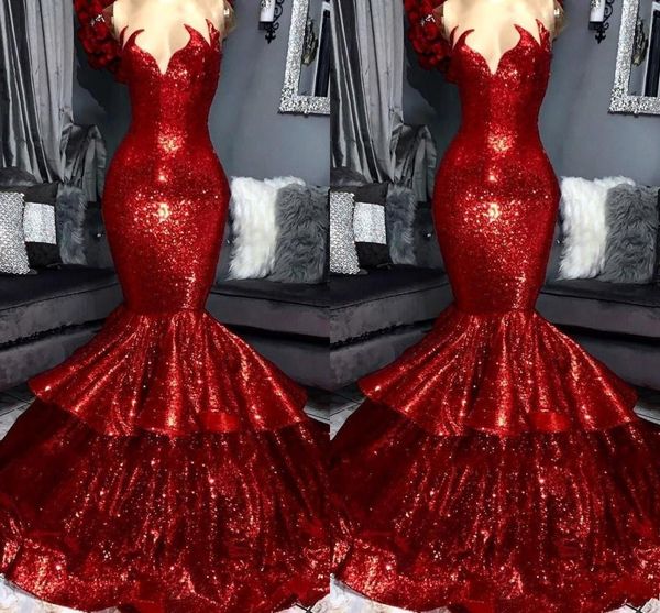 

Bling Bling 2019 Long Red Mermaid Prom Dresses Sequined Sweetheart Floor Length Formal Evening Prom Dress Special Occasion Gown