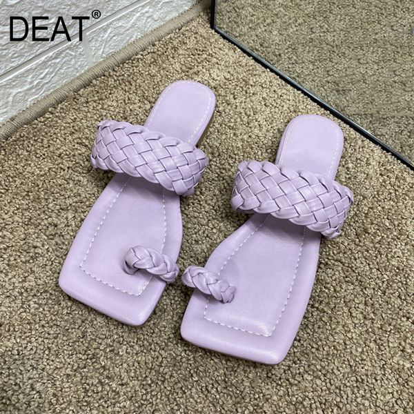 

deat] 2020 new spring summer square toe pu leather braid split toes outdoor flat slippers women shoes fashion tide 10i056, Black