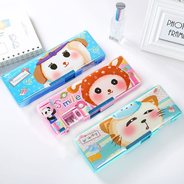 

3 color multifunctional cartoon comic plastic pencil case gel pen box pencil sharpener bag kids stationery storage school supply