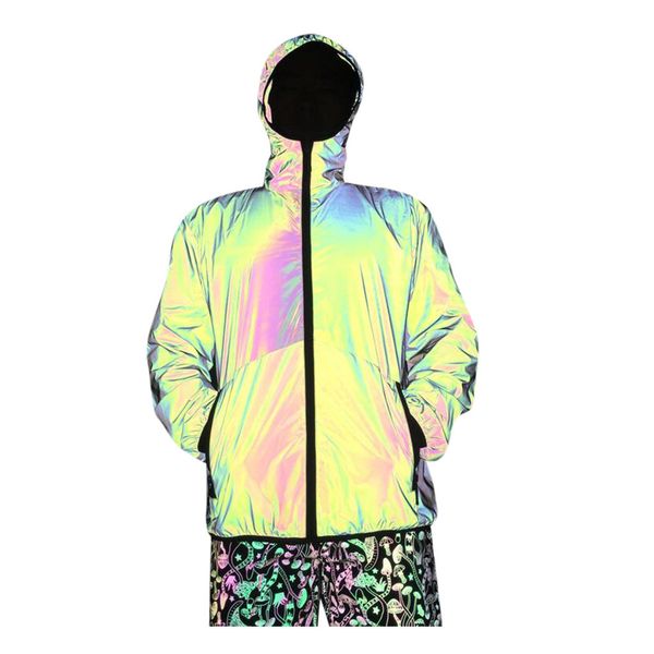 

kancoold 2019 couple fashion colorfu reflective zipper clothing casual nnight running hip hop standard hooded jacket nov22, Black
