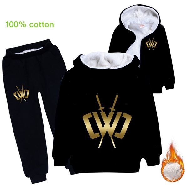 

kids 2 pieces hooded clothing sets winter coats designer velvet jackets chad wild clay tracksuits for teen boys zipper sweatshirt hoodies, White