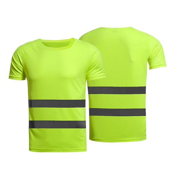 

high visibility reflective safety t-shirt short sleeve breathable outdoor running tees night sports safe gear, Black;red