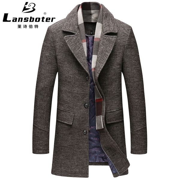 

new products autumn and winter woolen coat men's mid-length thick wool coat casual men's, Black