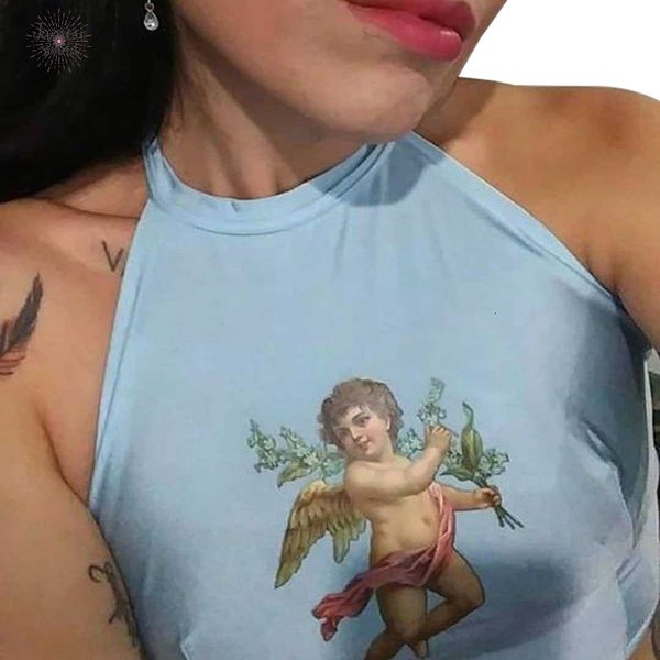 

печатный топы женщин холтер рукавов backless crop tops sexy 2019 эластичный топ упругие лето женские, White