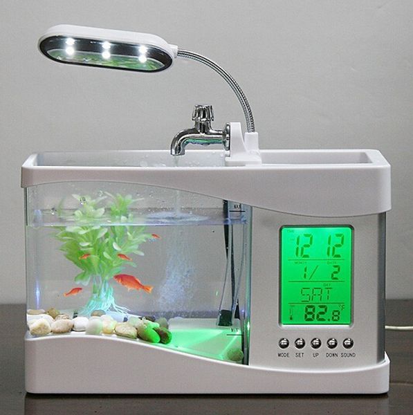 

1set mini usb lcd deskblack fish tank aquarium clock timer calendar led light mini usb lcd desktimer calendar clock led lamp light